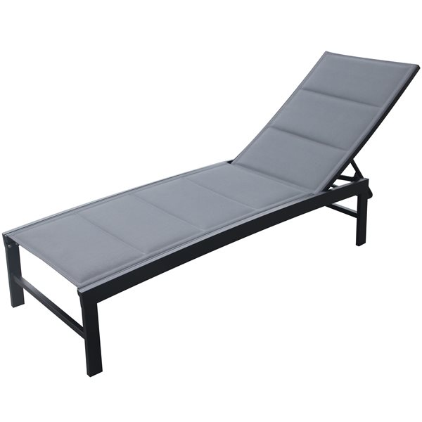 Chaise longue rembourrée grise Bayview par F. Corriveau International en aluminium avec dossier ajustable