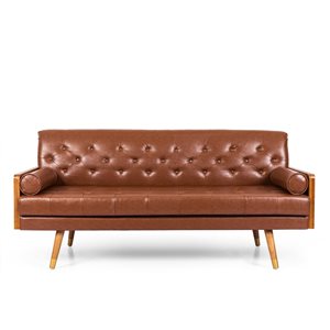 Best Selling Home Décor Barnard Midcentury  Brown Faux Leather Sofa