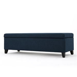 Best Selling Home Decor York Modern Navy Blue Polyester Rectangle Ottoman with Integrated Storage