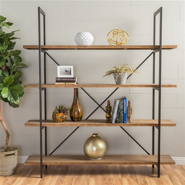Best Selling Home Decor Irene Antique Brown, Black and Copper Metal 4-Shelf Standard Bookcase
