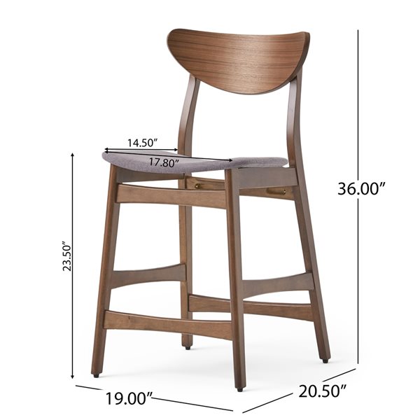 Best Selling Home Decor Gavin Dark Grey and Walnut Tall (36-in and Up) Upholstered Bar Stool - 2-Pack