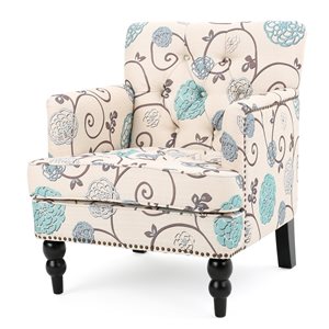 Best Selling Home Decor Harrison Modern Cream and Blue Polyester Club Chair