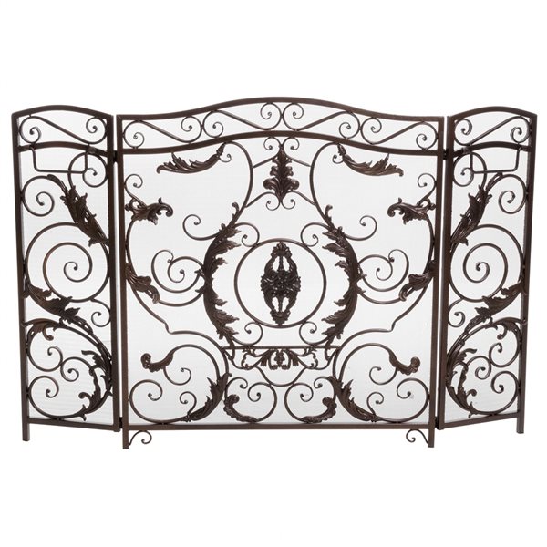 Best Selling Home Decor Waterbury 2-in Gold on Black Iron 3-Panel Arched Fireplace Screen