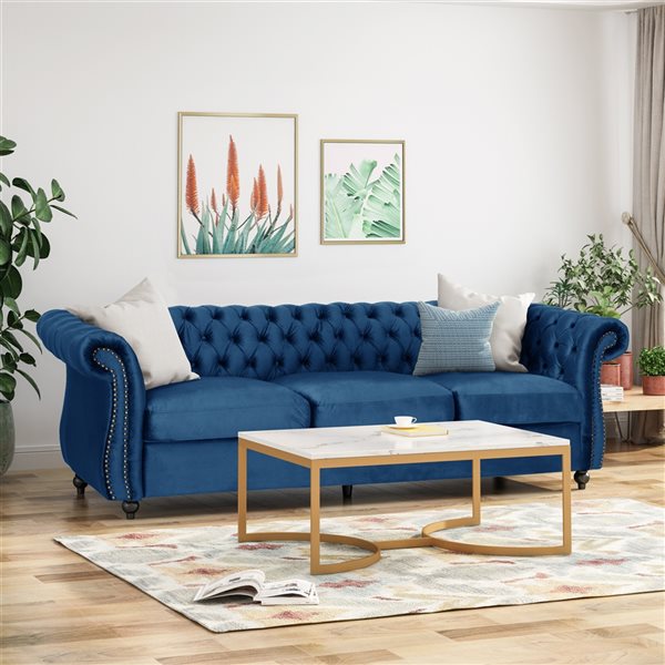 Best Selling Home Decor Somerville Modern Navy Blue Velvet Sofa 307706 ...