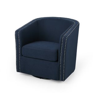 Best Selling Home Decor Maya Modern Dark Blue Linen Swivel Club Chair