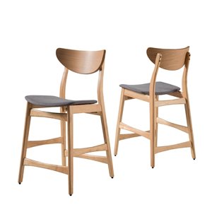 Best Selling Home Decor Gavin Dark Grey and Oak Tall (36-in and Up) Upholstered Bar Stool - 2-Pack