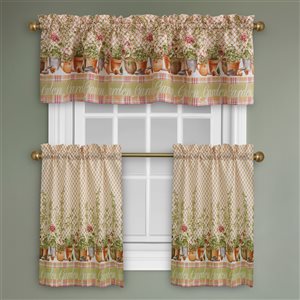 Sun Textile 24-in Beige Polyester Rod Pocket Valance and Tier Set