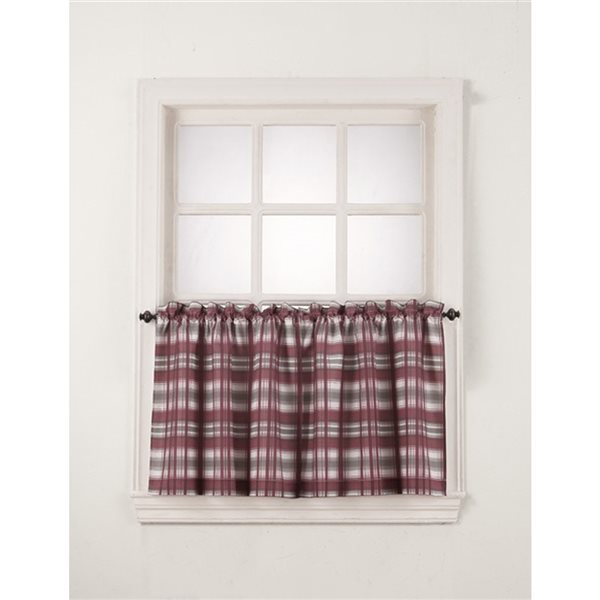 Sun Textile 24-in Red Polyester Rod Pocket Valance and Tier Set
