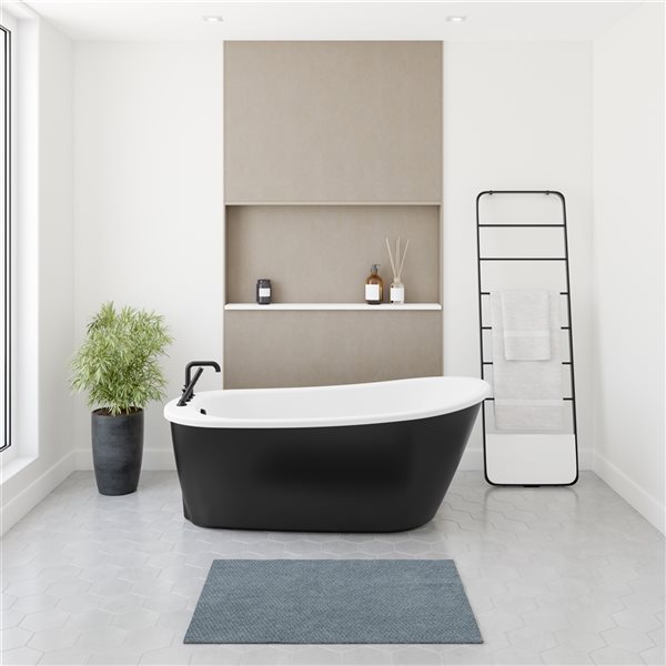 MAAX Sax 60-in x 32-in x 25-in Oval Black AcrylX Freestanding Bathtub with Reversible Drain
