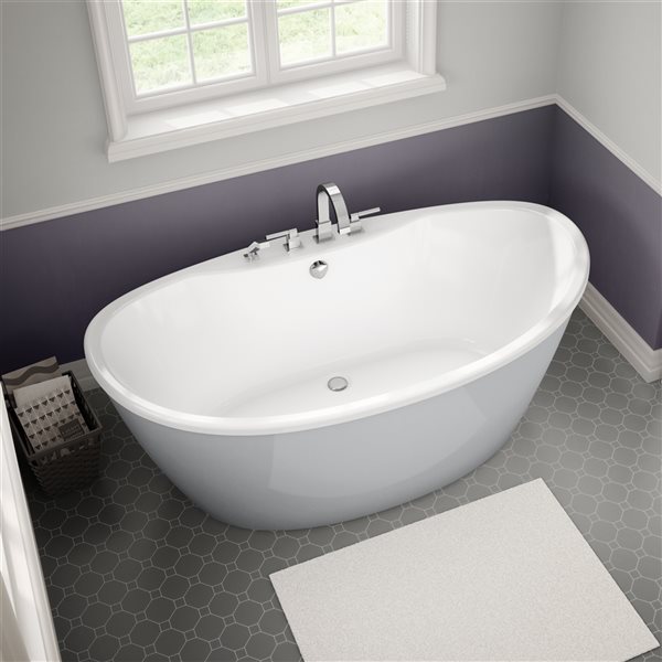 MAAX Delsia 66-in x 36-in x 26.5-in Oval Sterling Silver AcrylX Freestanding Bathtub with Back Centre Drain