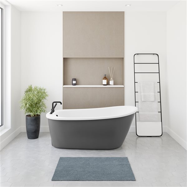 MAAX Sax 60-in x 32-in x 25-in Oval Thunder Grey AcrylX Freestanding Bathtub with Reversible Drain
