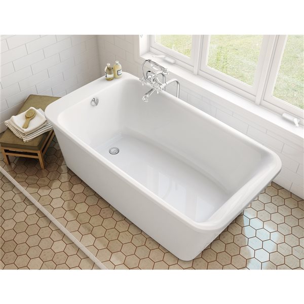 Baignoire autoportante Lounge par MAAX rectangulaire en acrylX gris foudre de 64 po x 34 po avec drain réversible