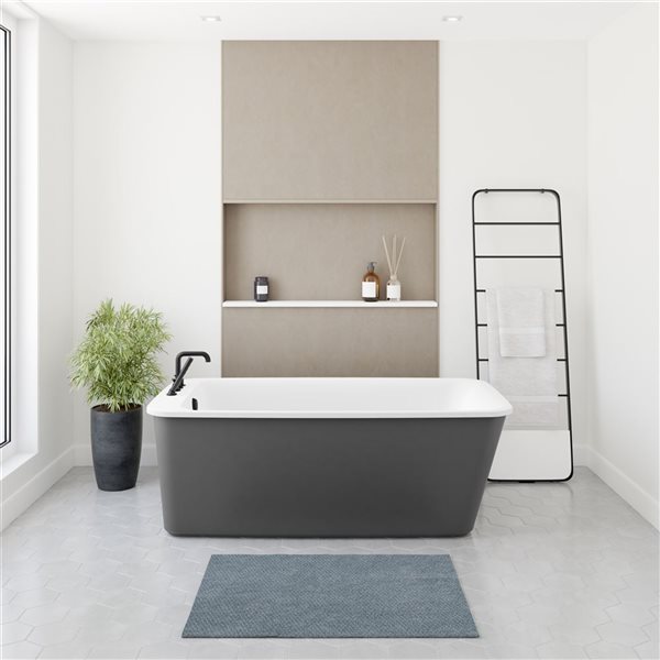 MAAX Lounge 64-in x 34-in Rectangular Thunder Grey AcrylX Freestanding Bathtub with Reversible Drain