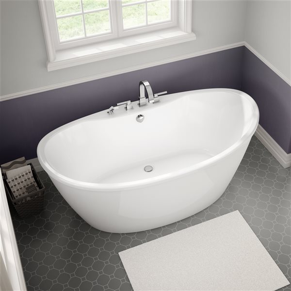 MAAX Delsia 66-in x 36-in x 26.5-in Oval White AcrylX Freestanding Bathtub with Back Centre Drain