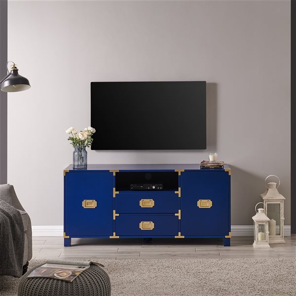 Meuble multimédia Chancer en bois d'ingénierie bleu marine par Southern Enterprises