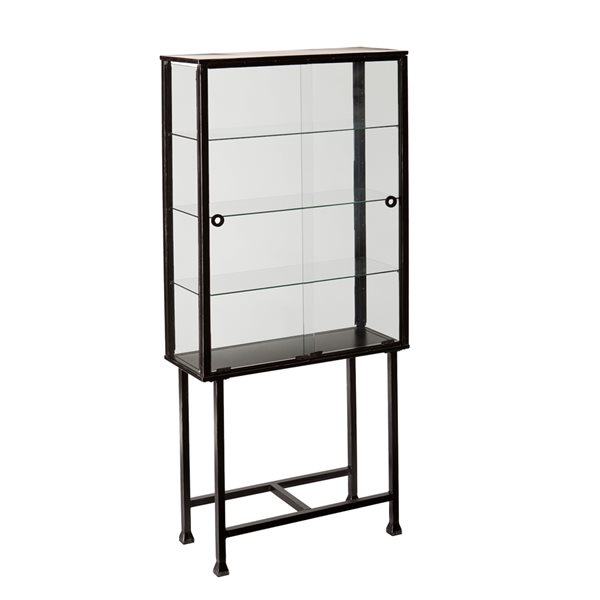 Southern Enterprises Mendelson Black with Silver Distressing Metal/Glass Sliding Door Accent Chest