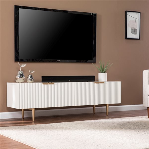 Southern Enterprises Mesu White and Gold Contemporary/modern Engineered Wood Media Cabinet