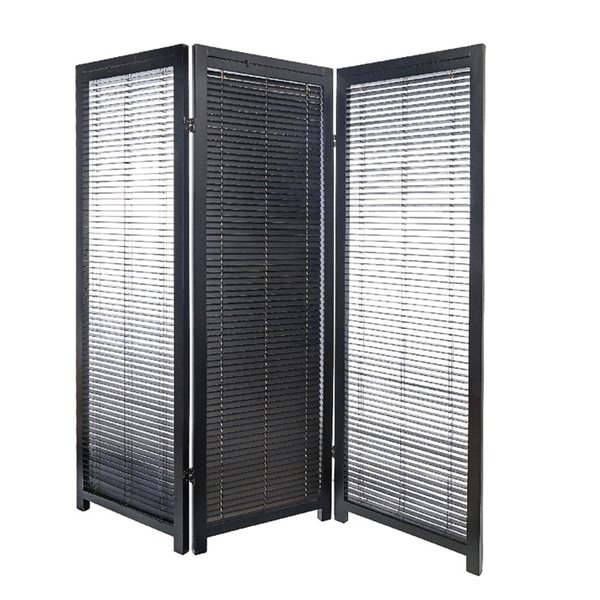 iH casadécor 3-Panel Black Wood Frame 53.15-in Privacy Screen