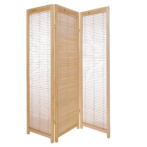 IH Casa Decor 3-Panel Natural Wood Frame 53.15-in Privacy Screen