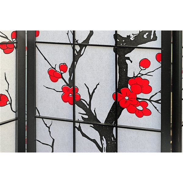 iH casadécor 3-Panel Cherry Blossom Black Wood Frame 51.5-in Privacy Screen