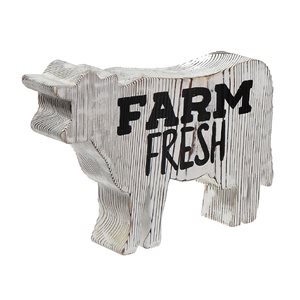 Ens. de décorations de table IH Casa Decor en forme de vache en bois blanc avec écriture Farm Fresh, 2 pcs