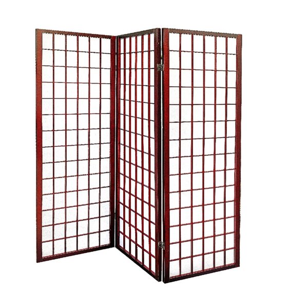 iH casadécor 3-Panel Paper Screen Mahogany Wood Frame 51.5-in Privacy Screen