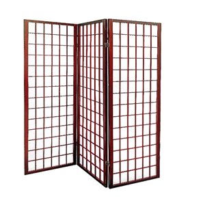 IH Casa Decor 3-Panel Paper Screen Mahogany Wood Frame 51.5-in Privacy Screen