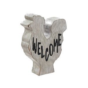 IH Casa Decor White Wood Welcome Rooster Tabletop Decorations - Set of 2