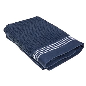 IH Casa Decor Luxury Stitch Blue Cotton Bath Towels - Set of 2