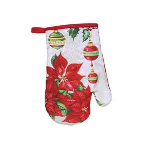 IH Casa Decor Multicoloured 10-in x 6.5-in Ornaments and Poinsettias Cotton Oven Mitts - Set of 4