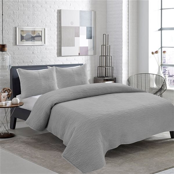 Gouchee Home Carson Grey Twin Quilt Set, Grey Twin Bed Quilt