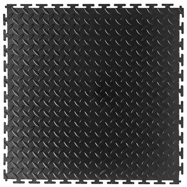 Ens. de tuiles pour plancher de garage VersaTex avec motif de tôle larmée de 18 po x 18 po noir, 8 pcs