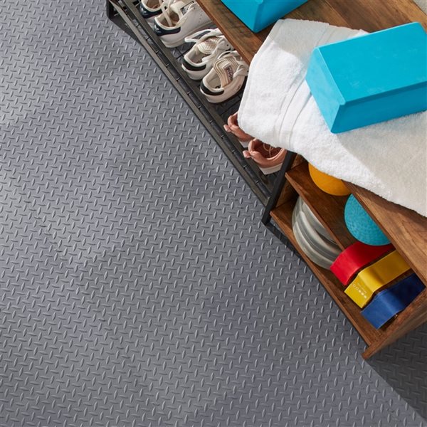 VersaTex 18-in x 18-in Grey Diamond Plate Garage Floor Tiles Set - 8-Piece