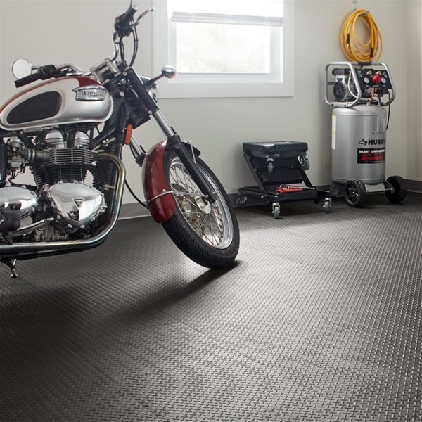 VersaTex 18-in x 18-in Grey Diamond Plate Garage Floor Tiles Set - 8-Piece