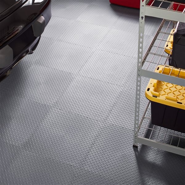 VersaTex 18-in x 18-in Grey Diamond Plate Garage Floor Tiles Set - 8-Piece