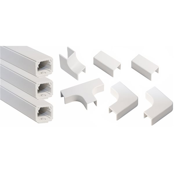 Ensemble de gestion de câbles Cord Conceal en plastique blanc de 5/8 po x 1/2 po, 9 pièces