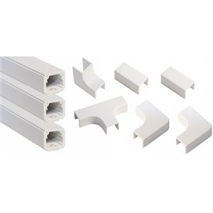 Ensemble de gestion de câbles Cord Conceal en plastique blanc de 5/8 po x 1/2 po, 9 pièces