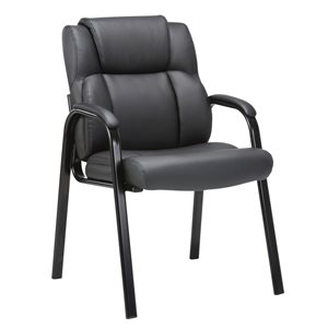 TygerClaw Black Faux-Leather Upholstered Ergonomic Guest Chair with Built-In Lumbar Support