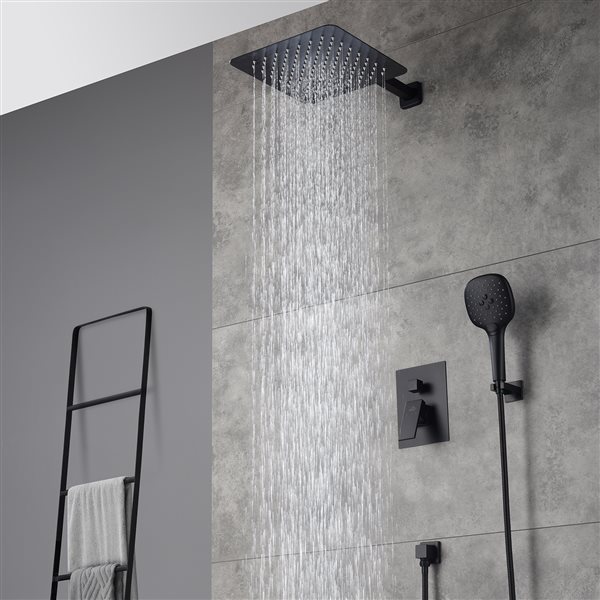 CASAINC Matte Black 2-Function Wall Mount Square Built-In Shower System ...