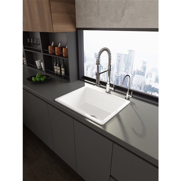 CASAINC Undermount 24-in x 18.5-in White Single Bowl Workstation Kitchen Sink