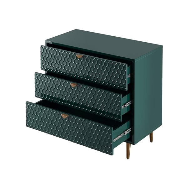 CASAINC Green 3-Drawer Hexagonal Pattern Accent Chest