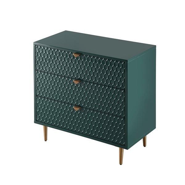 CASAINC Green 3-Drawer Hexagonal Pattern Accent Chest