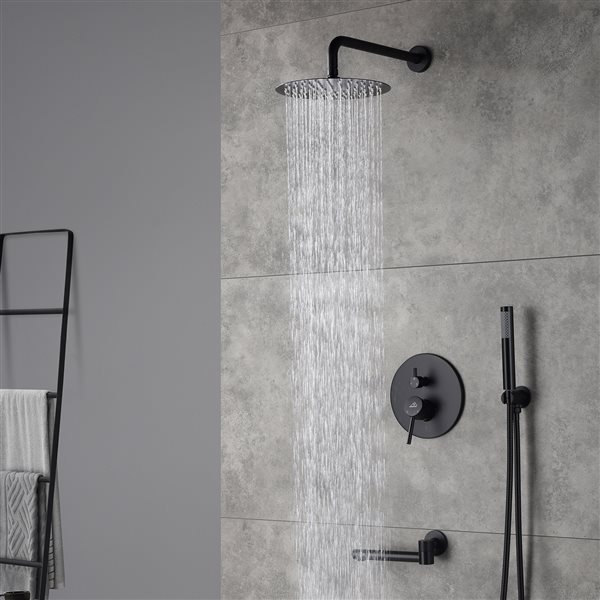 CASAINC Matte Black 3-Function 2-Spray Round Built-In Shower System