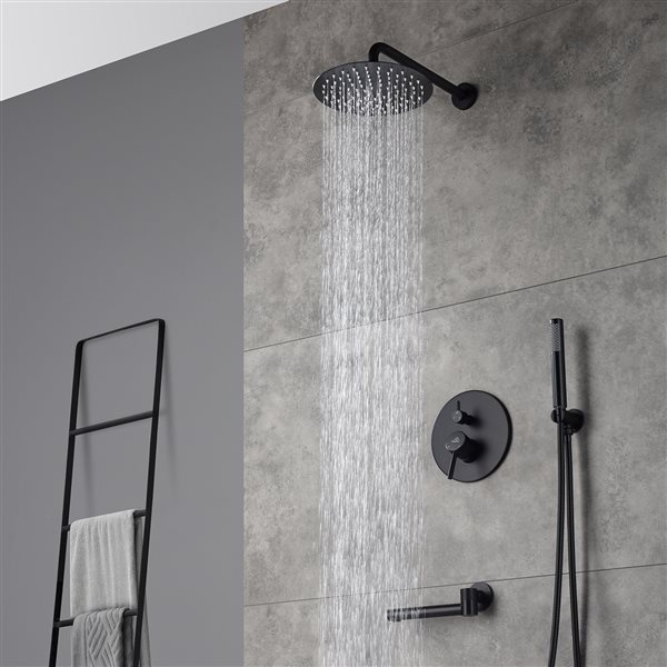 CASAINC Matte Black 3-Function 2-Spray Round Built-In Shower System