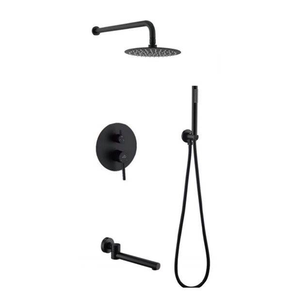 CASAINC Matte Black 3-Function 2-Spray Round Built-In Shower System