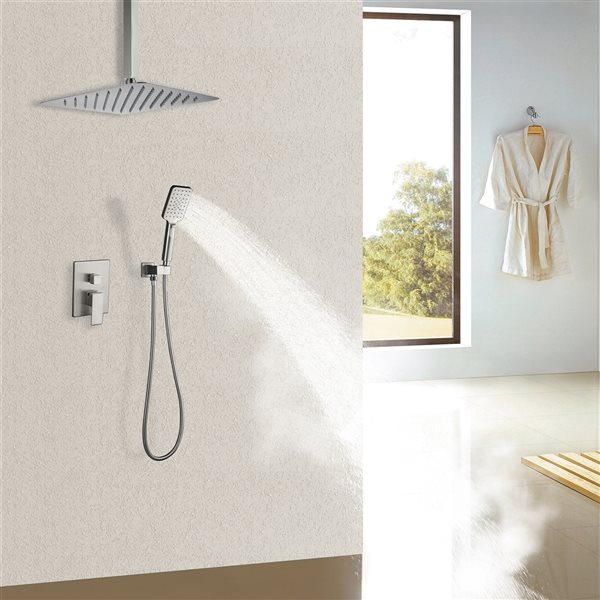CASAINC 9.5-l/min 2-Function Brushed Nickel 12-in Built-In Shower System