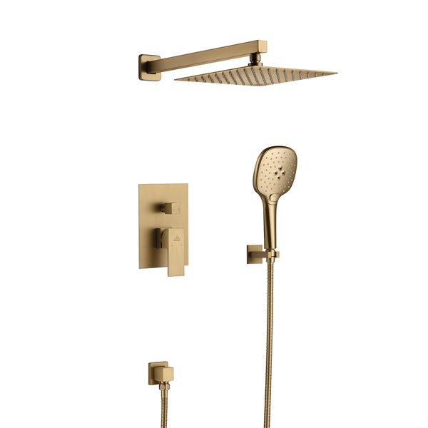 CASAINC Brushed Gold 2-Function Wall Mount Square Built-In Shower ...