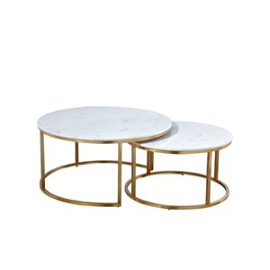 CASAINC Gold Granite/Marble Nesting Coffee Table - Set of 2
