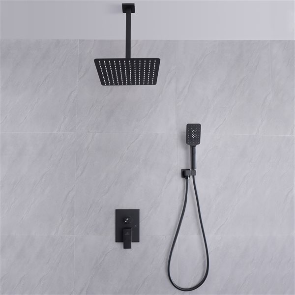 CASAINC Matte Black 2-Function Ceiling Mount Built-In Shower System