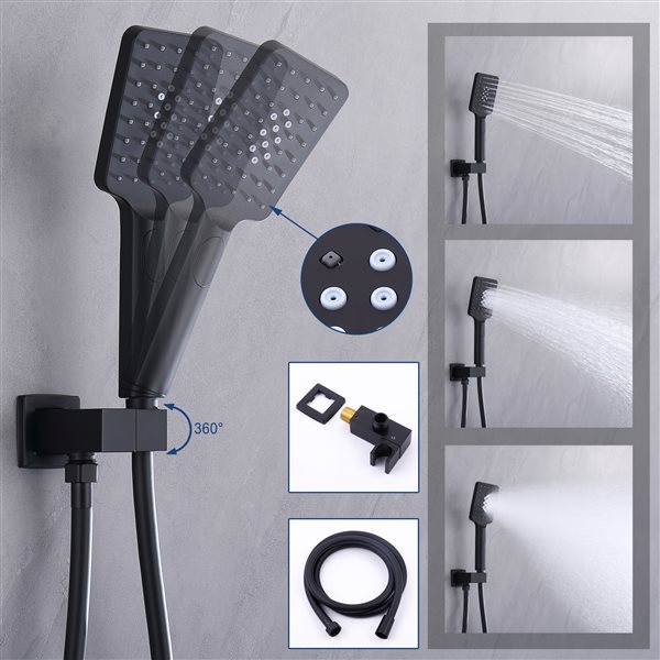 CASAINC Matte Black 2-Function Ceiling Mount Built-In Shower System